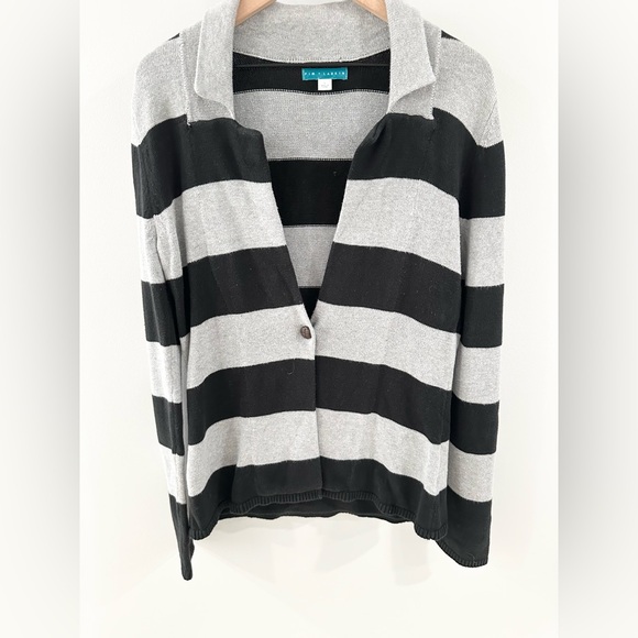 Anthropologie Pim + Larkin Cardigan Gray and Black Stripe Size Large - Picture 3 of 5